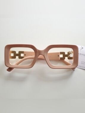 Blush Pink Rectangular Chain-Temple Fashion Eyeglasses